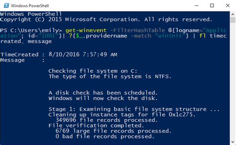 chkdsk log|powershell chkdsk log.